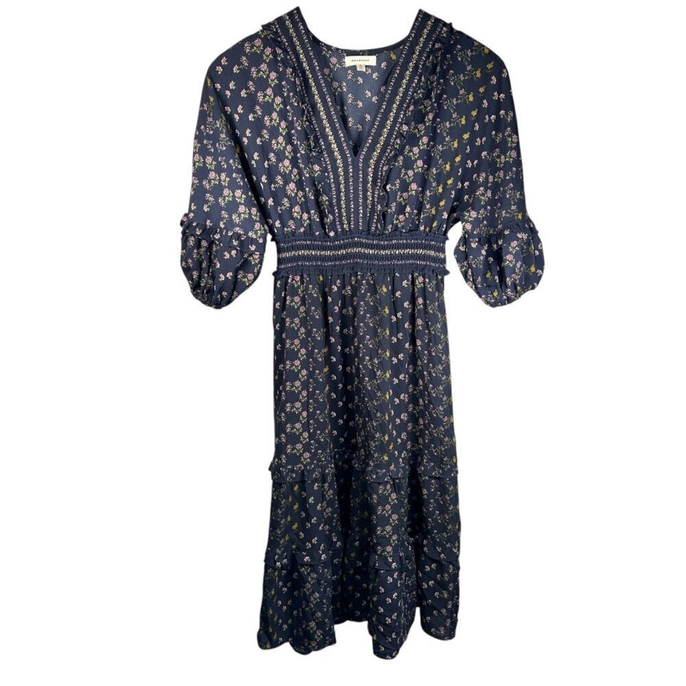 2/$30 Max Studio Small Prairie Cottage Floral Boho Midi Dress Brunch Wedding